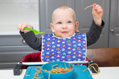 Kuber Industries Cotton 2 Pieces Waterproof Baby Apron with Two Baby Food Mat (Blue and Red), CTKTC13876