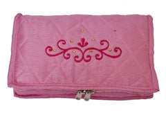 Kuber Industries Embroidery Design 2 Pieces Satin Jewellery Pouch Cum Makeup Kit (Pink)-KUBMART02523