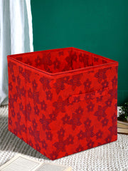 Heart Home Metallic Flower Printed Multipurposes Storage Box/Organizer With Handles- Pack of 3 (Red) -HS43HEARTH26265