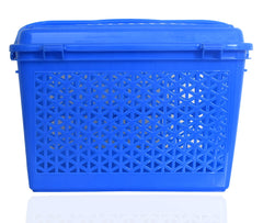 Heart Home Plastic Trendy Shopping Storage Basket with Handles|Small Bin for Shower|Closet, Kitchen, Garden (Blue)