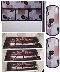 Kuber Industries Cake Design 3 Pieces PVC Fridge Mats,Flower Design 2 Piece Handle Cover and 1 Piece Fridge Top Cover (Brown) - CTKTC039848