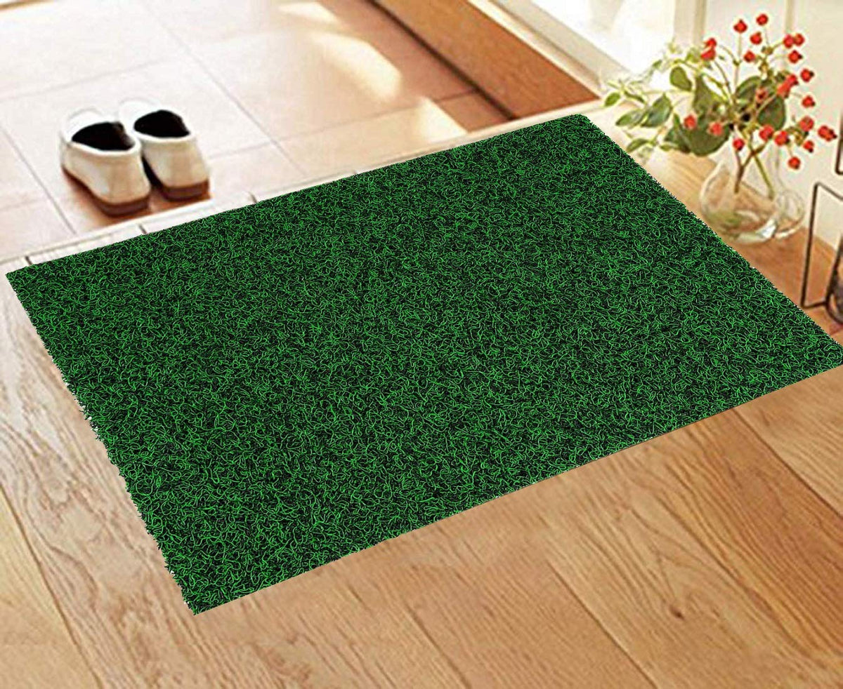 Kuber Industries Double Shade Thread Rubber, PVC Anti Slip Door Mat (16" x24'', Green & Black) - CTKTC39949