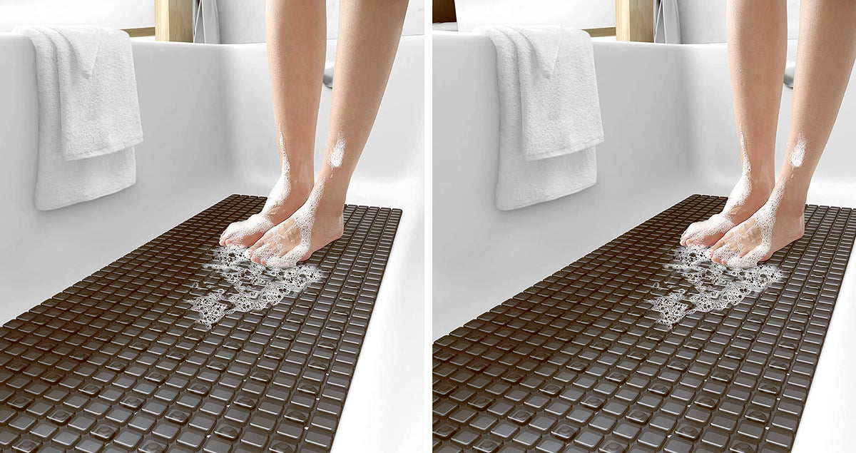 Kuber Industries Non Slip Shower Mat|Bath Mat with Drain Holes |Suction Cups to Keep Floor Clean|Pack of 2 |Brown