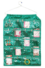 Kuber Industries Hanging Jewellery Organizer With 20 Zipper Pockets,Women Girl Storage Bag for Earrings Necklace Bracelet Ring Accessory with Hanger(Green) (Model: F_26_KUBMART016963)