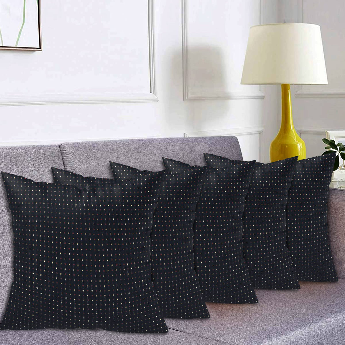 Kuber Industries Dot Print Soft Decorative Square Cushion Cover, Cushion Case For Sofa Couch Bed 16x16 Inch- Pack of 5 (Navy Blue)