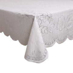 Kuber Industries Floral Cotton 6 Seater Dining Table Cover - White