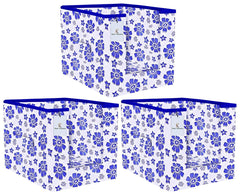 Kuber Industries Flower Printed 3 Piece Non Woven Shirt Stacker Wardrobe Organizer Set, (Royal Blue) - CTKTC035011
