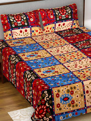 Kuber Industries Floral Print Cotton Double Bedsheet with 2 Pillow Covers, 90"x100" (Multicolor)