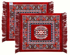 Heart Home Rangoli Design Velvet Square Pooja Mat/Aasan/Meditation Mat/Prayer Mat- Pack of 2 (Maroon)