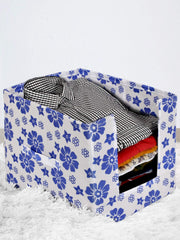 Kuber Industries Flower Print 4 Pieces Non Woven Shirt Stacker/Shirt Organizer Wardrobe Organizer (Pink & Royal Blue)