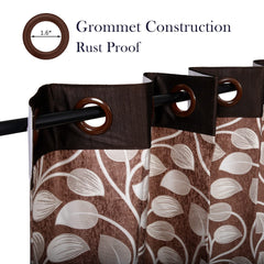 Kuber Industries Silk Decorative 7 Feet Door Curtain | Leaf Print Blackout Drapes Curtain with 8 Eyelet for Home & Office (Brown)