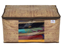 Heart Home Wooden Design Non-woven 3 Saree & 3 Blouse Cover/Organizer Set With Transparent Window- Pack of 6 (Brown) -44HH0562
