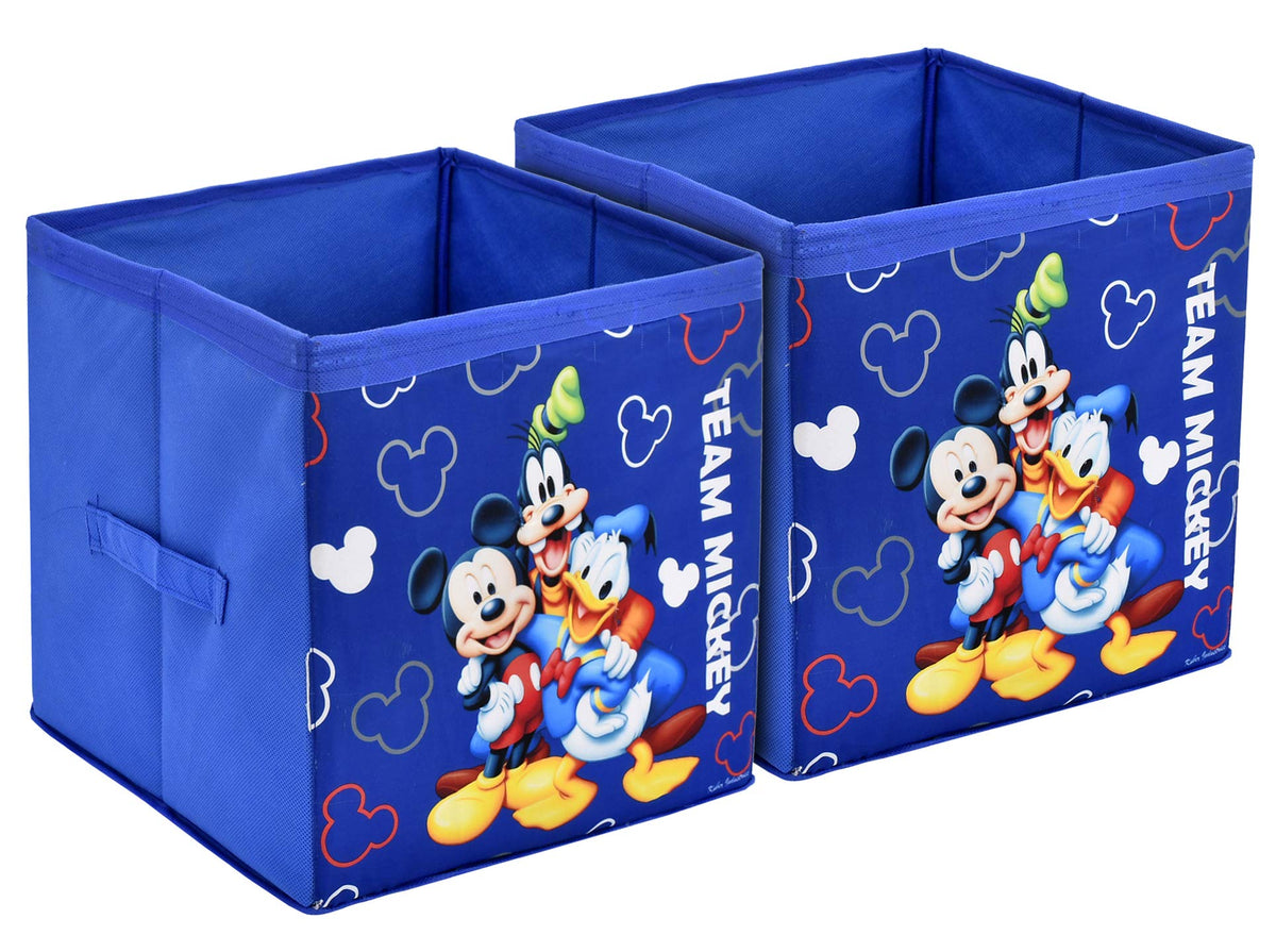Kuber Industries Disney Team Mickey Print Non Woven Fabric 2 Pieces Foldable Large Size Cloth Storage Box Toy, Books Wardrobe Organiser Cube with Handle (Royal Blue)