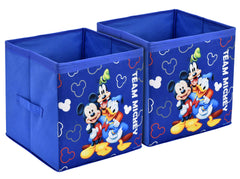 Kuber Industries Disney Team Mickey Print Non Woven Fabric 2 Pieces Foldable Large Size Cloth Storage Box Toy, Books Wardrobe Organiser Cube with Handle (Royal Blue)