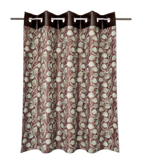 Kuber Industries Silk Decorative 7 Feet Door Curtain | Leaf Print Blackout Drapes Curtain with 8 Eyelet for Home & Office (Brown)