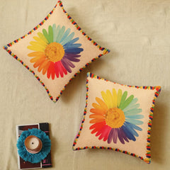 Heart Home Cushion Cover|Sofa Cushion Covers|Sun Flower Print Sitting Cushion Cover|Polyester Cushion Filler|16x16 Inch|Set of 5 (Multicolor)