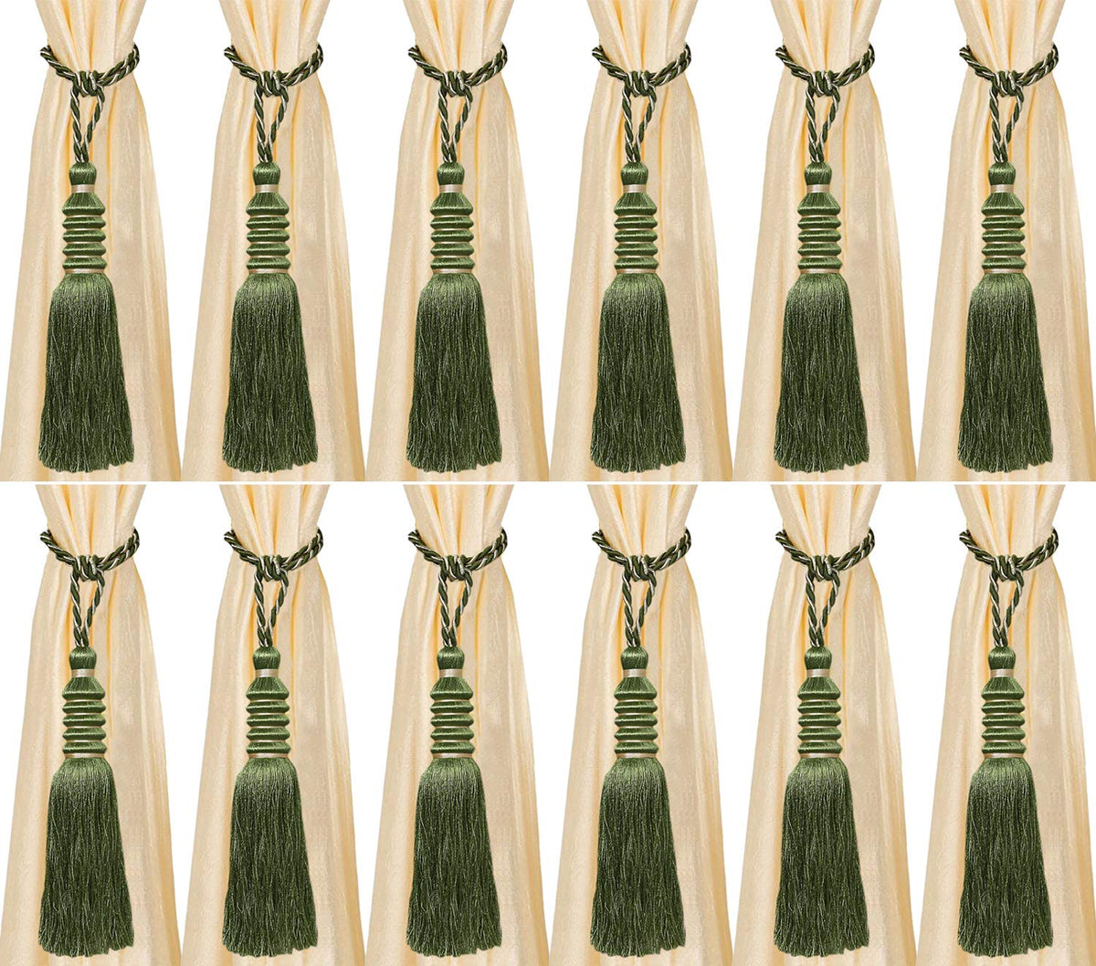 Kuber Industries Polyester 12 Pieces Curtain Tie Back Tassel Set (Green) -CTKTC12861