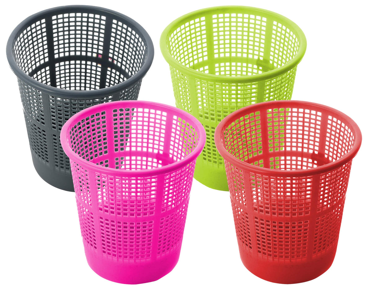 Kuber Industries Plastic 4 Pieces Mesh Dustbin Garbage Bin for Office use, School, Bedroom, Kids Room, Home, Multi Purpose, 5 Liters (Grey & Green & Red & Pink)-KUBMART327