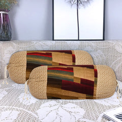 Heart Home Check Floral Print Soft & Luxurious Decorative Cotton Bolster Cover- Set of 4, 16"x30" (Cream) 54HH3932.