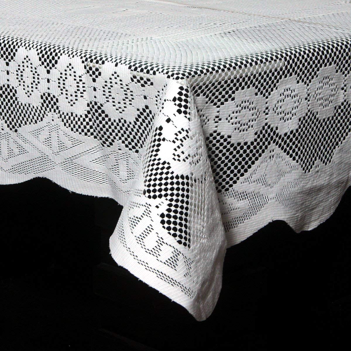 Kuber Industries Floral Design Croshia Cotton 6 Seater Dining Table Cover 60"x90"(White) - CTKTC045668