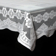 Kuber Industries Floral Design Croshia Cotton 6 Seater Dining Table Cover 60"x90"(White) - CTKTC045668