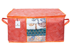 Kuber Industries Leheriya Design Underbed Storage Bag|Storage Organiser|Storage Bag For Clothes Large|Blanket Cover Set of 6 (Orange)