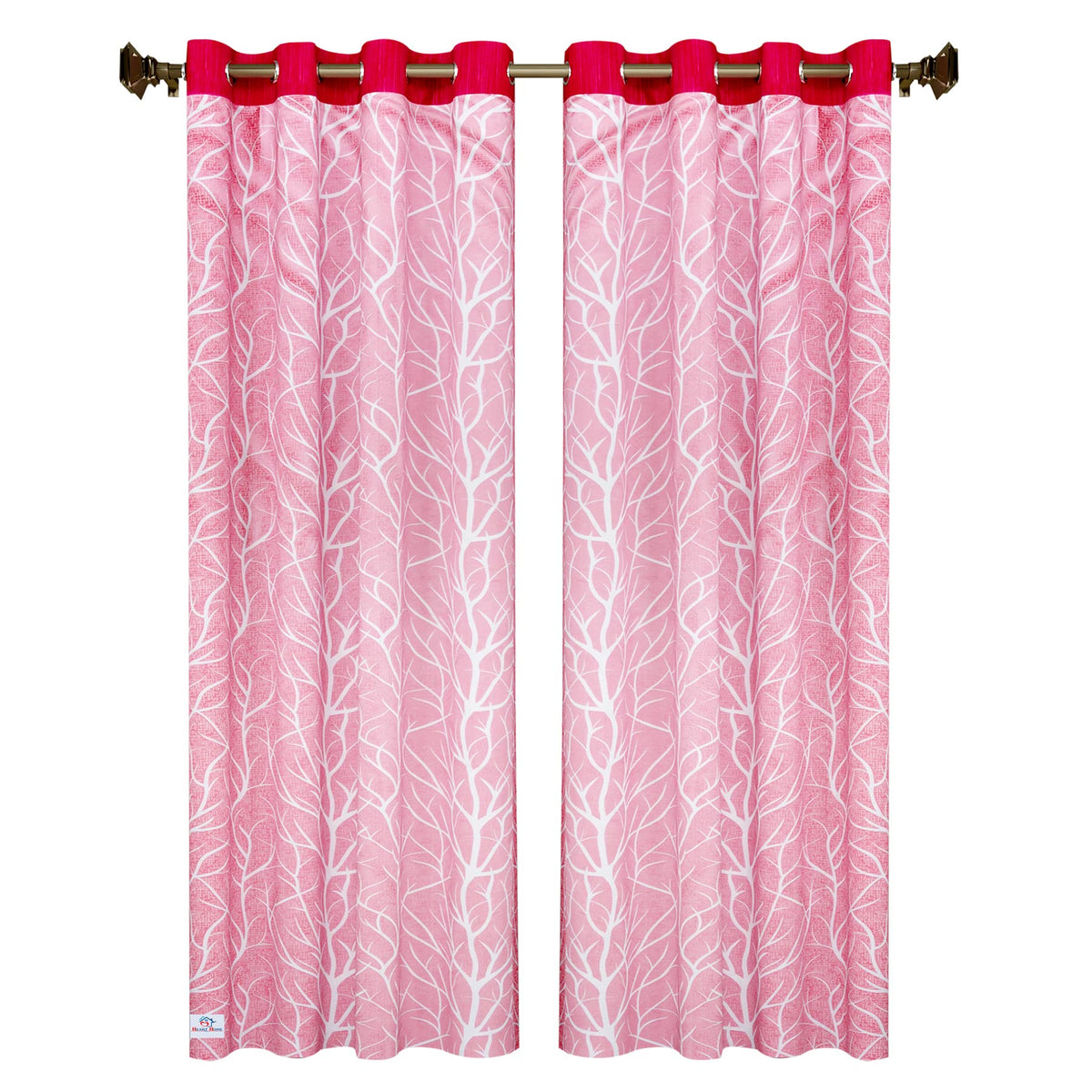 Heart Home Tree Printed Home Décor Door Curtain with 8 Eyelet, 7 Feet- Pack of 2 (Pink)-HS43HEARTH25584