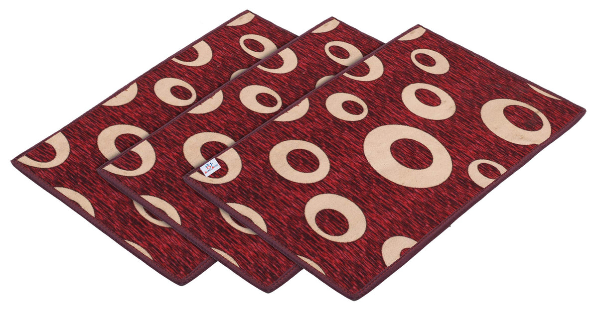 Heart Home Door Mat|Circle Print Design & Soft Microfiber|Anti Slip & Water Absorbant|Size 56 x 37 CM, Pack of 3(Maroon)-HEARTXY11461