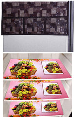 Kuber Industries Fruit Basket Design 3 Pieces PVC Fridge Mats and 3D Checkered Design 1 Piece Fridge Top Cover (Brown) - CTKTC39742