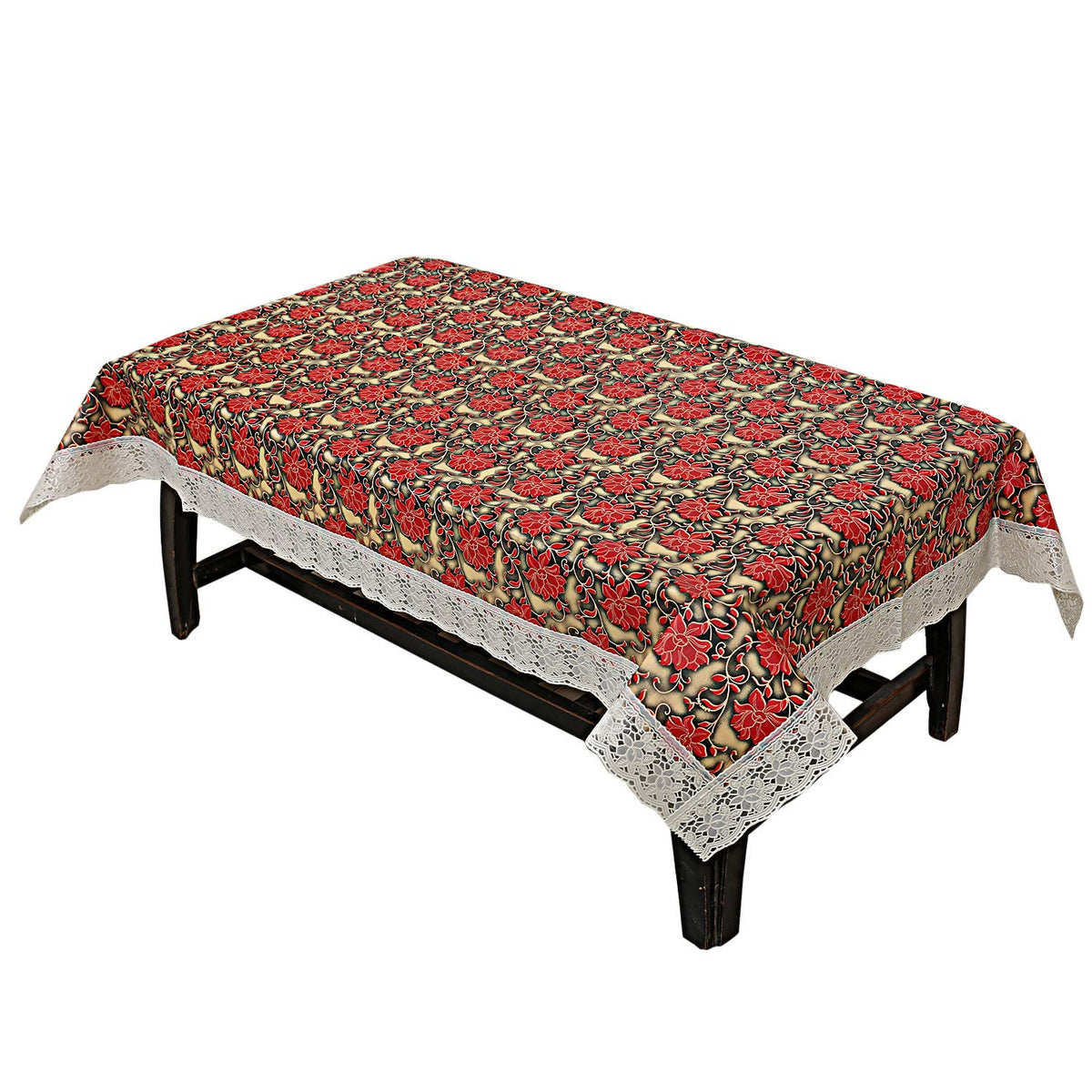 Kuber Industries Floral PVC 4 Seater Center Table Cover - Red