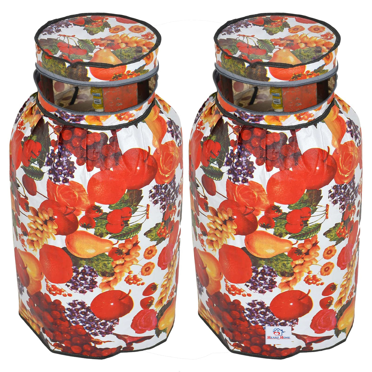 Heart Home Fruit Printed Stain/Dust/Water Proof PVC Lpg Gas Cylinder Cover- Pack of 2 (Multicolour)-HS43HEARTH25620