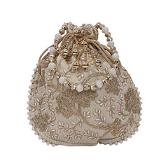 Kuber Industries Silk Embroidered 2 Pieces Women Potli Bag (Cream & Maroon) -CTKTC8825