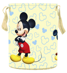 Kuber Industries Disney Team Mickey Round Non Wovan Laundry Basket with Lid & Handles|Collapsibal Material|Durable Stiched Handles|Size 37 x 37 x 47 CM |Capicity 45 LTR (Cream)-KUBMART12049