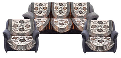 Kuber Industries Flower Design Cotton Reversible 6 Pieces 5 Seater Sofa Cover Set (Cream & Brown)-CTKTC29683