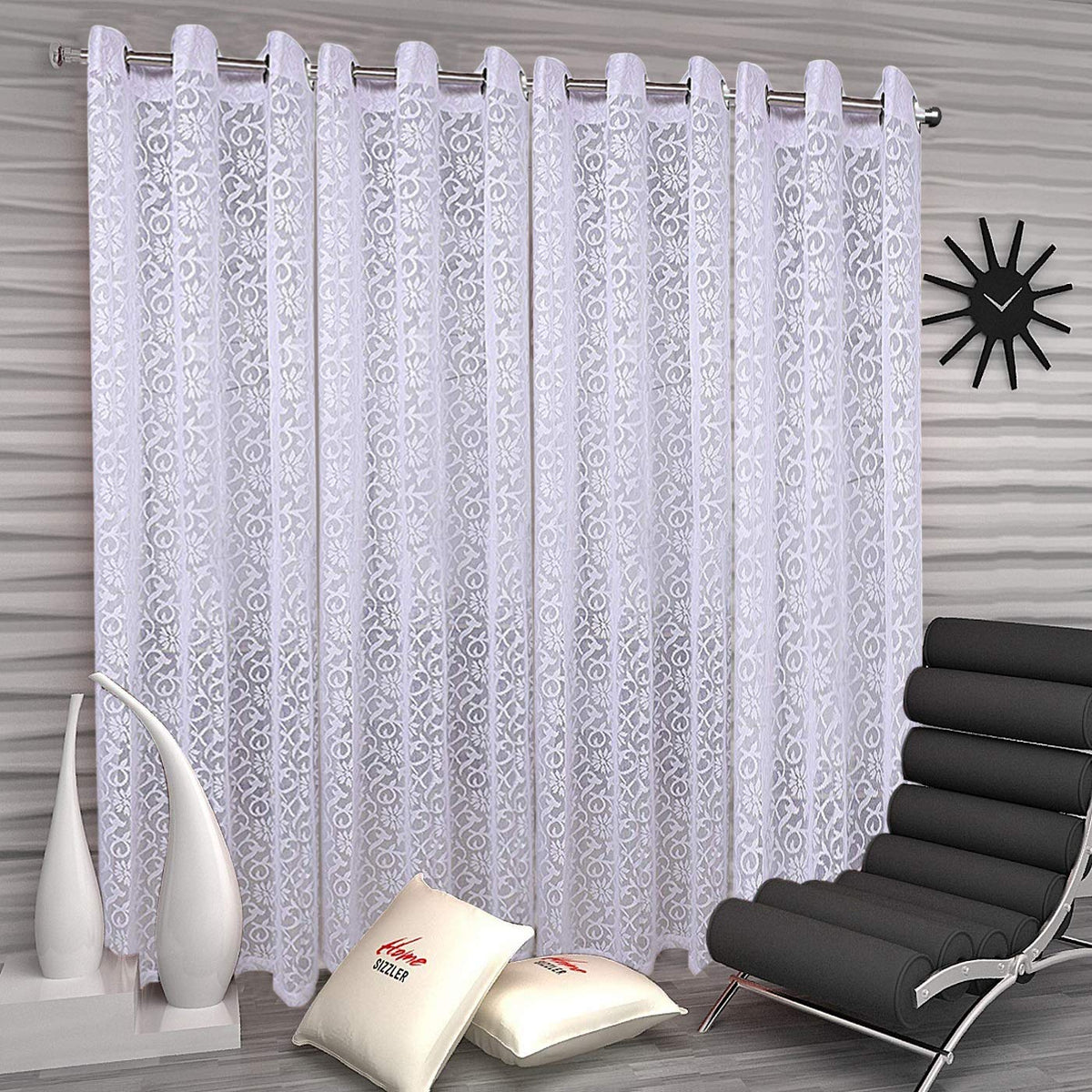 Kuber Industries Flower Design 4 Pieces Sheer Door Curtains Linen Look Semi Transparent Voile Grommet Elegance Curtains for Living Dining Room, Bedroom Drapes 48 x 84 Inch Long, (White) - CTKTC40525