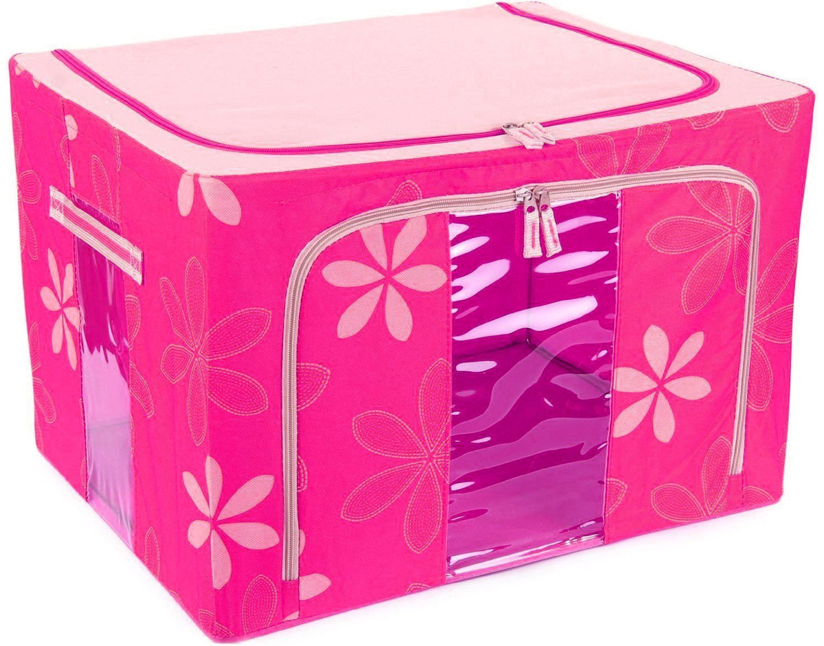Kuber Industries Cotton Steel Frame Storage Bag, Pink (KI007577)