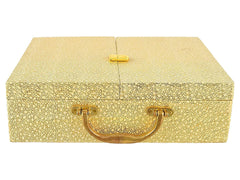 Kuber Industries Wooden Double Door 3 Rod Bangle Box | Vanity Organizer For Watches, Bracelet With Lock on Top & Handle (Gold)