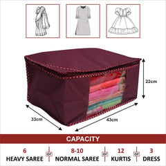 Homestic Set of 3 Foldable Non Woven saree covers with Zip|Saree & Clothes Organiser for wardrobe |Transparent Window With Premium Zipper|Suitable for Lehenga, Suit, Dress (Maroon)
