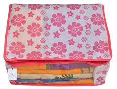 Kuber Industriestm Non Woven Saree Cover Pink Floral Design Set Of 3 Pcs
