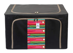 Heart Home Storage Bins, Foldable Stackable Container Organizer Set with Large Window & Carry Handles, Bedroom Closet Organization for Bedding, Linen, Clothes (Black & Grey)-HEART12258, Standard