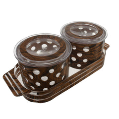 Kuber Industries Pearl Wooden Design Plastic Dry Fruit Container with Tray Set with Lid & Serving Tray, 500 ml Plastic Grocery Container (Set of 3, Brown)-KUBMART11084