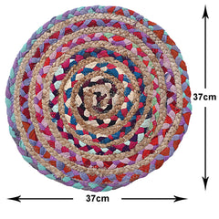 Kuber Industries Handmade Round Braided Carpet Rug|Organic Natural Jute Placemat for Bedroom,Living Room,Dining Room,37x37 cm,(Multicolor)