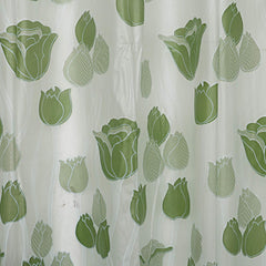 Kuber Industries Floral Design PVC Shower Curtain with Hooks - 54"x84", Green