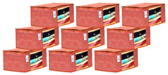 Kuber Industries Laheriya Design 9 Piece Non Woven Fabric Saree Cover Set with Transparent Window, Extra Large, Orange-CTKTC31934
