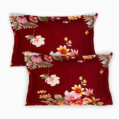Kuber Industries Flower Print Glace Cotton Double Bedsheet with 2 Pillow Covers (Maroon), Full