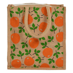 Kuber Industries Fruits Print Jute Reusable Eco-Friendly Hand Bag/Grocery Bag For Man, Woman With Handle Pack Of 2 (Orange) 54KM4363