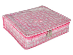 Kuber Industries Check Design Laminated PVC Jewellery Organizer with 4 Transparent Pouches & 1 Bangle/Watch Rod(Pink)-HS_38_LUGGAGE21277, Pack of 1