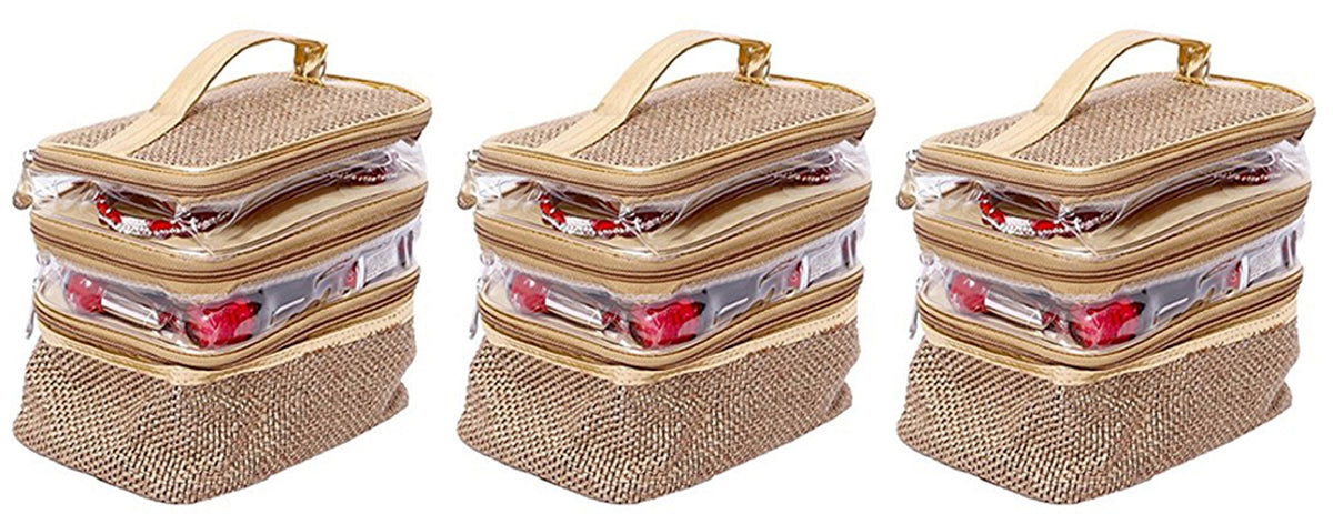 Kuber Industries Jute Make Up, Jewellery Kit Bag (Jute Design), Golden