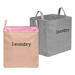 Heart Home Laundry Basket | Square Foldable Laundry Basket | Jute Storage Bag with Handles | Clothes Basket for Home | Toy Storage Basket | 40 LTR | Pack of 2 | Multicolor