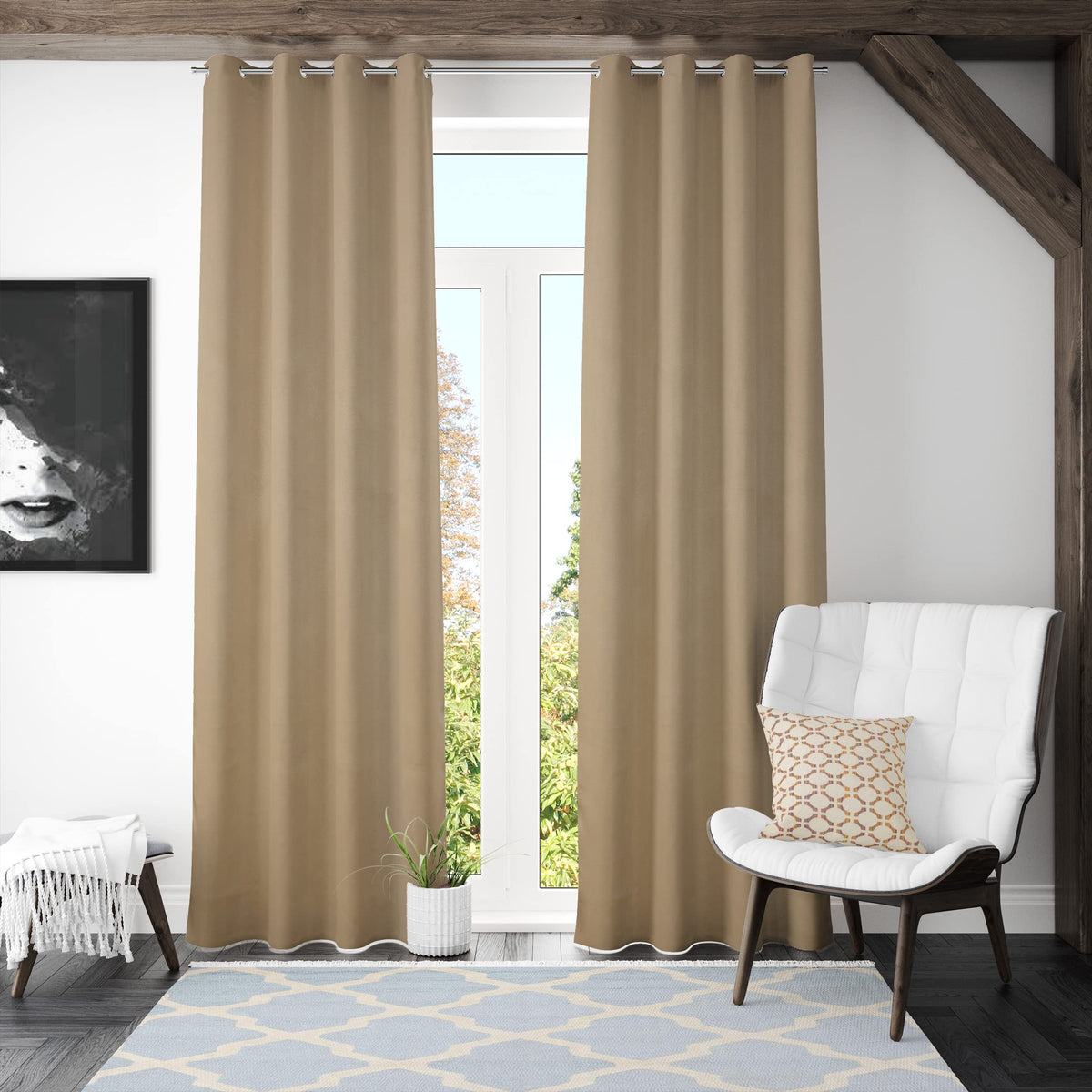 Homestic Polyester Decorative 7 Feet Window Curtain Darkening Blackout | Drapes Curtain with 8 Eyelet for Home & Office (Light Chocolate)